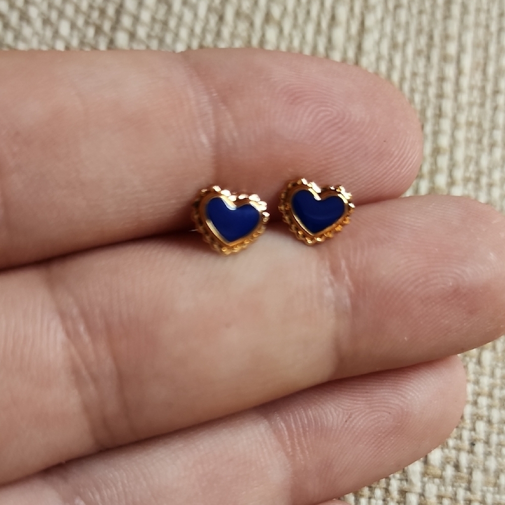 Gold and Blue Heart Stud Earrings